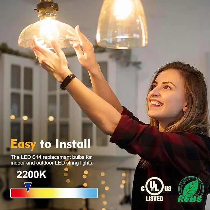 64 Pack S14 LED Bulbs for Outdoor String Lights, Shatterproof Replacement Edison Bulbs for Patio String Lights Outdoor Waterproof, Warm White 2200K, Dimmable, E26 Standard Base GvvooHome