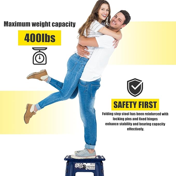 Delxo 16 Inch Folding Step Stool,Foldable Stool for Adults,Portable Collapsible Plastic Stepstool,Non Slip Folding Stools for Kitchen Bathroom Bedroom Up to 400LBS,(Royal Blue 1PC) Delxo