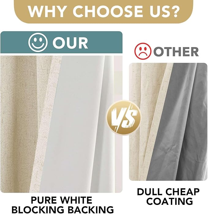 H.VERSAILTEX 100% Blackout Curtains for Bedroom Thermal Insulated Linen Textured Curtains Heat and Full Light Blocking Drapes Living Room Curtains 2 Panel Sets, Bleached Sand, 52x45 Inch HVERSAILTEX
