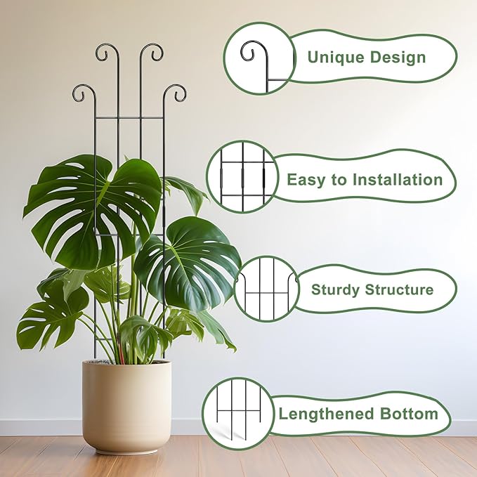 Coomin 32.6in Monstera Plant Support Stakes for Outdoor Plants, Garden Trellis for Climbing Plants, Metal Stakes for Potted Plants Pothos Plant Climber Support, 2P COOMIN