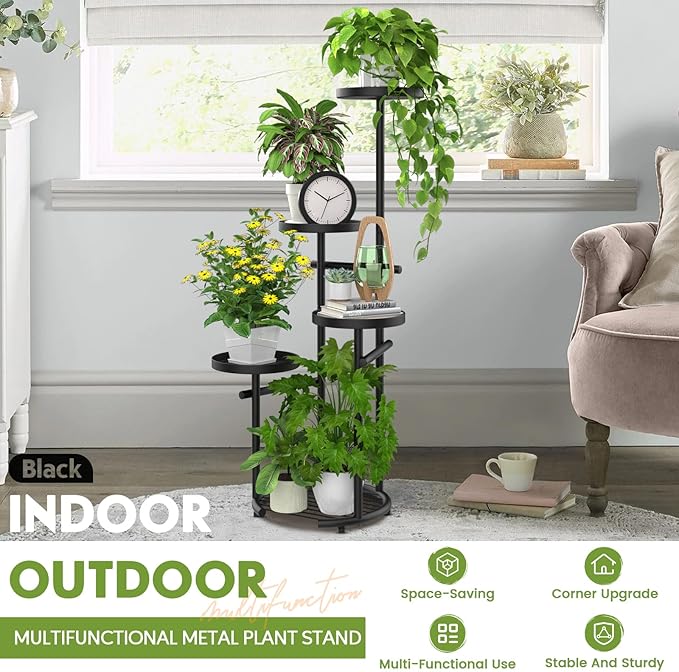 TOSKING 5 Tier Tall Plant Stand Indoor Outdoor, Heavy Duty Corner Plant Stand with Space-Saving Plant Shelf for Multiple Plants| Round Plant Table Design for Living Room Balcony Garden (Black, 38in) TOSKINGESSENCE