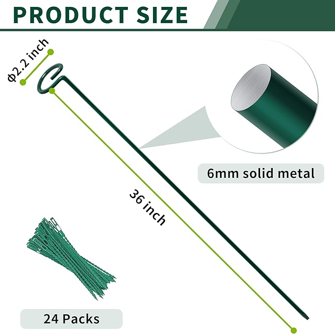 36” Tall Plant Stakes, 6 Pack Plant Support Stakes,6mm Heavy-Duty Metal Garden Stakes, Flower Stakes for Lilies, Dahlias, Gladiolus, Sunflowers, Tomato, Clematis SYITCUN