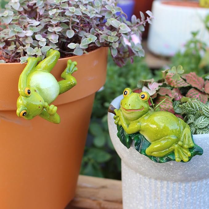 Set of 2 Funny Frog Statues Outdoor Flower Pot Hugger, Resin Hanging Frog Figurines Cute Climbing Animals Sculpture Plant Pot Decorations for Home Garden Patio Lawn Yard Ornaments (Keep Quiet) JARPSIRY