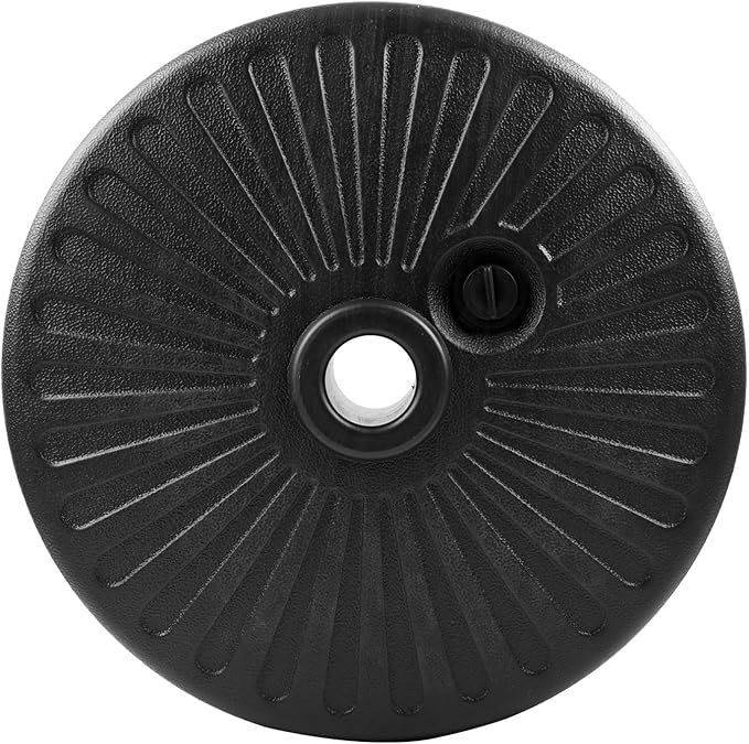 50LBS Round Umbrella Base Water Filled with Steel Umbrella Holder, Heavy Duty Fillable Umbrella Base Stand for Outdoor, Patio, Lawn, Garden (Black) (Stripes) Roixeeds