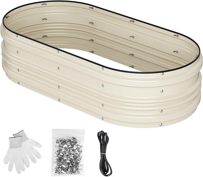 WORKPRO 4x2x1ft Galvanized Raised Garden Bed Set, Rust & Corrosion Protection, Easy Assembly, Safe Edge, Ideal for Vegetables & Flowers, White WORKPRO
