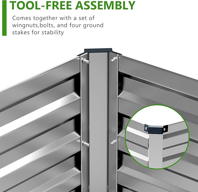 2PCS 8x4x1ft Galvanized Raised Garden Bed Kit, Galvanized Planter Raised Garden Boxes Outdoor, Large Metal Raised Garden Beds for Vegetables,Silver Easllre