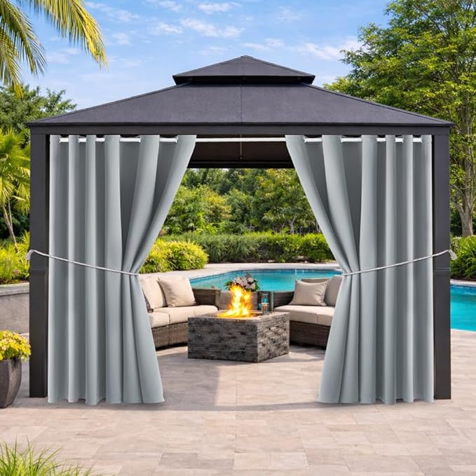 DIVA EN CAMINO DEC Outdoor Patio Curtain Waterproof Darkening Thermal Insulated Indoor Curtains for Bedroom, Porch, Living Room, Pergola, Cabana, W84 x L95, Light Gray, Set of 2 Panels DivaenCamino