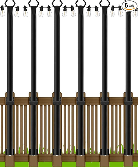 AILBTON 4.8Ft String Light Poles 6 Pack,Light Poles for Outside Lights,Outdoor with Fence Brackets Hanging Lights,Metal Stand Deck Patio Backyard AILBTON
