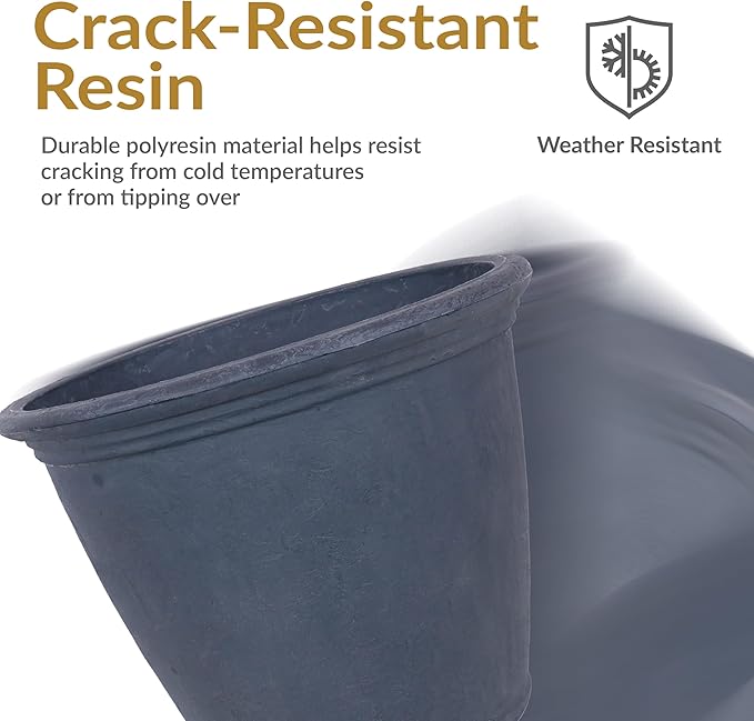Sunnydaze 24-Inch Anjelica Large Plastic Pot for Plants - Outdoor Double-Walled Large Plastic Planter with Drillable Drainage Holes - Slate - 2pk SunnydazeDecor