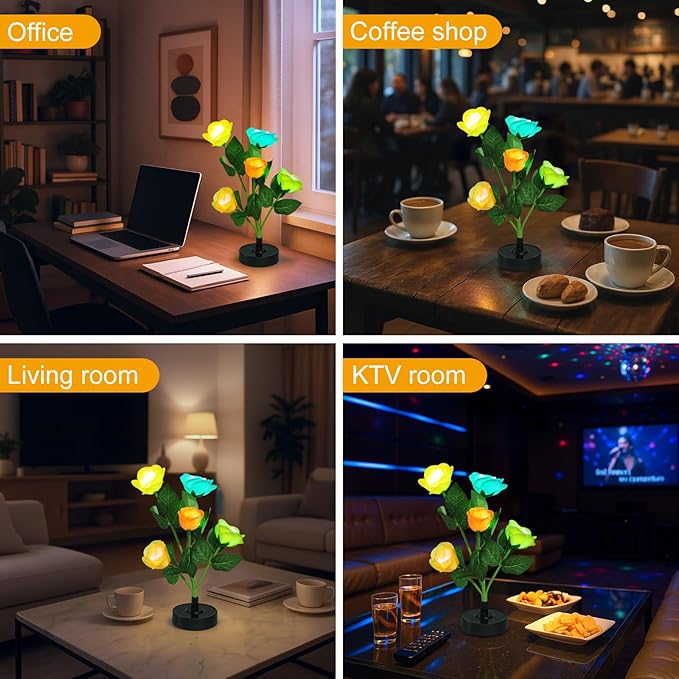 Upgraded Solar Garden Lights, 4 Pack Outdoor Solar Lights, New Round Panel for 40-Hour Runtime, Serve as Outdoor & Indoor Decor, 7-Color Changing Flower Lights, Waterproof for Patio Yard Decoration Rootora