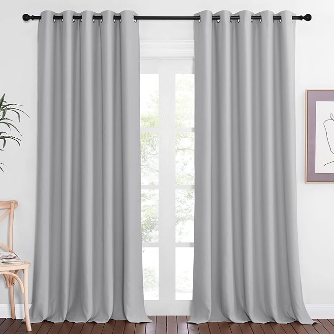NICETOWN Sliding Door Window Treatment Blackout Patio Door Curtain Panels, Privacy Thermal Drapes for Bedroom Living Room Department with Grommet Top (Silver Grey, W66 x L110) NICETOWN