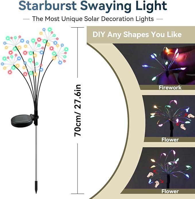 Solar Garden Lights 2 Pack Waterproof Swaying Starburst Light Solar Outdoor Lights for Yard Patio Walkway Pathway Party Wedding Decoration, Unique Gifts for Women, Multicolor Slyuexu