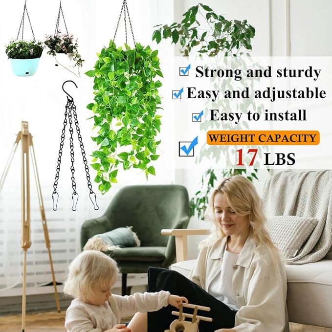 YINGFENG 236 Inch Black Metal Hanging Chains and Hanging Basket Hooks Set for Bird Feeders, Birdbaths, Planters, Grow Lights, Lanterns, Wind Chime and Ornaments, Eye Screws, Chain Hooks DIY YINGFENG