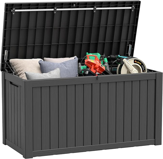 Outdoor Storage Box, Resin Deck Boxes Indoor and outdoor, Waterproof Storage Box Lockable Lid (Black,180 Gallon) NBYSGO