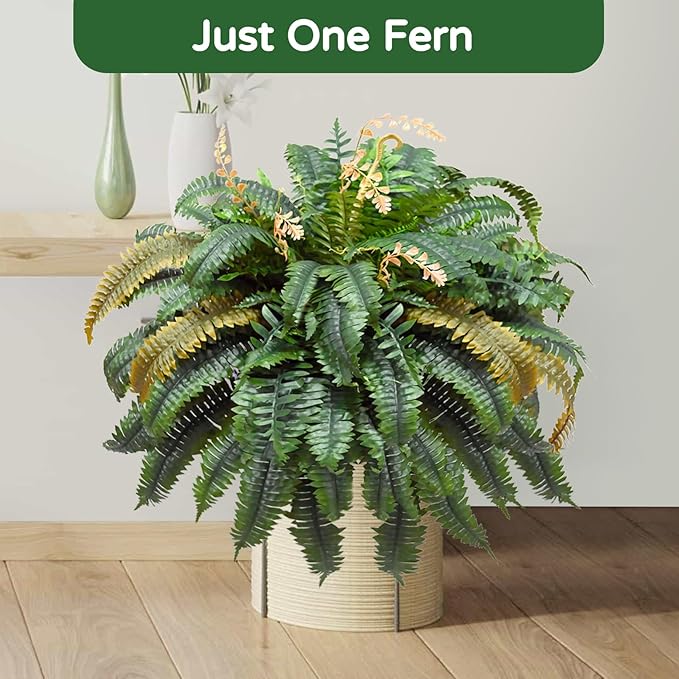 49” Artificial Ferns for Outdoors Planter, 128 Leaves per Fern, Set of 2, Large Lush Fake Boston Ferns Hanging Plants, UV Resistant Faux Greenery for Porch Patio Garden Home Decor Indoor Outdoor FAJUNZH