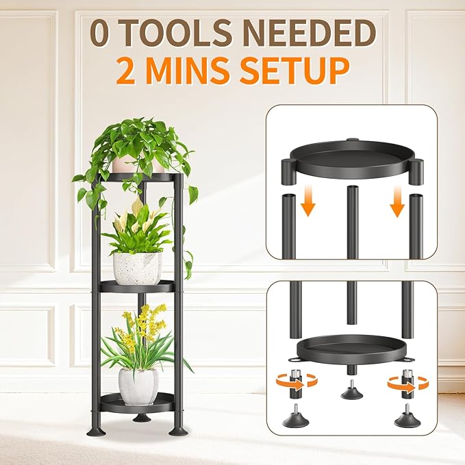 LASZOLA 3 Tier Black Corner Plant Stand Indoor for Large Tall Flower, Heavy Duty Sturdy Metal Vertical Tiered Planters Holder for Patio, Multi Level Wrought Iron Organizer Décor for Modern Farmhouse LASZOLA