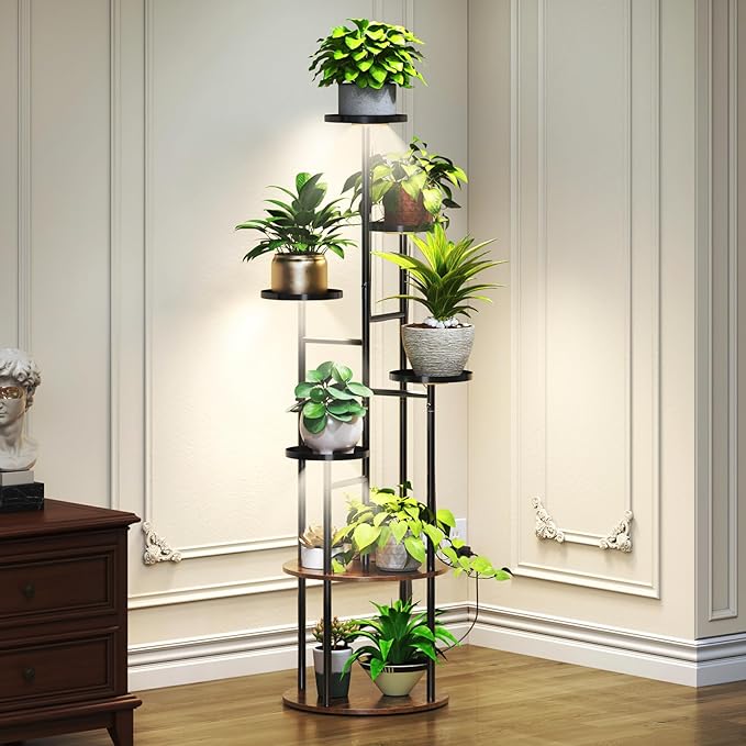 TC-HOMENY Plant Stand Indoor with Grow Lights, 7 Tiered Metal Plant Shelf, 55" Tall Plant Stand for Indoor Plants Multiple, Large Plant Rack Display Shelves, Corner Plant Holder for Living Room, Patio TC-HOMENY