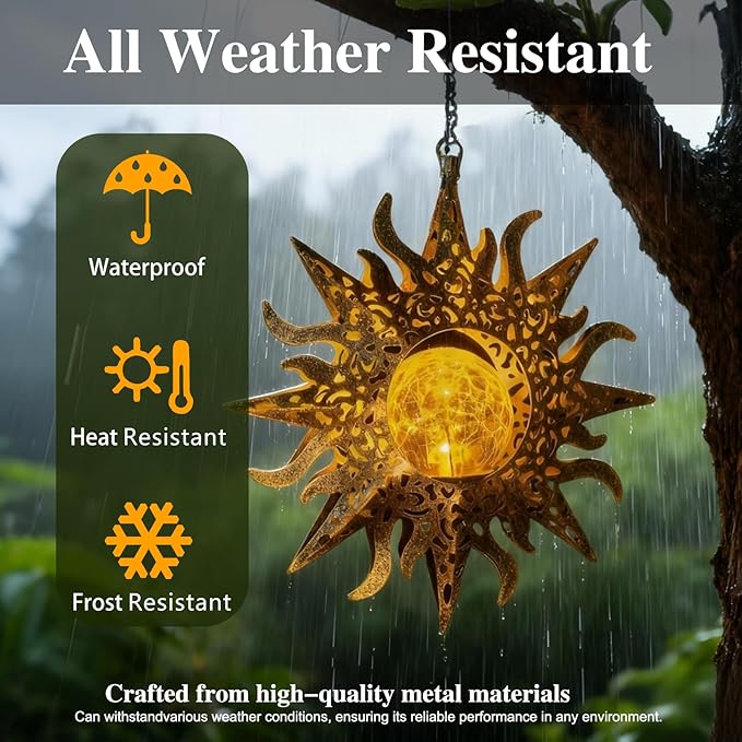Solar Lights Outdoor Garden Decor Hanging Lanterns Decoration Metal Sunflower Gifts Waterproof for Yard Clearance Front Porch Lawn Driveway Patio Backyard Pathway Gardening Gift Amugmilk