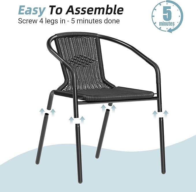 Amopatio Outdoor Dining Chairs Set of 6, Rattan Patio Chairs Wicker, Stackable Indoor-Outdoor Chair, Bistro, Deck, Yard, Porch, Restaurant Stack Chairs, Black Amopatio