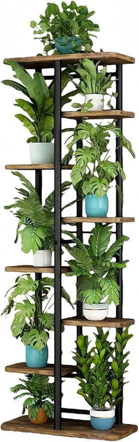 LINZINAR Plant Stand 8 Tier 9 Potted Multiple Flower Pot Holder Shelf Indoor Outdoor Planter Rack Storage Organizer for Patio Garden Corner Balcony Living Room (Black, 8 Tier) LINZINAR
