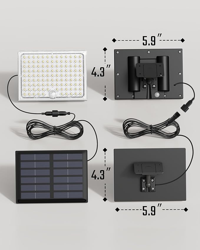 SUPERDANNY Solar Outside Lights with 113 Bright LEDs 7000K, Motion Sensor Outdoor Flood Lights Dusk to Dawn with 16ft Cable IP65 Waterproof, Security Light for Garden Barn Porch 2 Pack SUPERDANNY