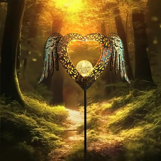 KAIXOXIN LEDs Solar Heart Stake Lights for Garden Metal Warm White, Memorial Gift - Perfect as Remembrance & Sympathy Gifts (Heart-Bronze) KAIXOXIN