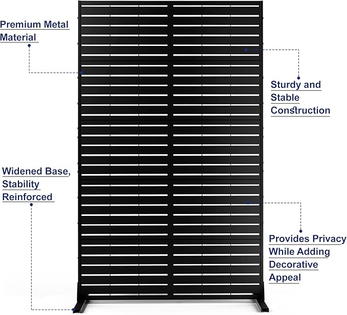 FENCY Metal Privacy Screen with Stand 72" H×44" W Outdoor Freestanding Privacy Panels, Outdoor Privacy Screen for Deck Patio Balcony(Black-Louvered) FENCY