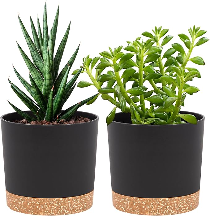 QCQHDU 5 inch Plant Pot, 2 Pack Planters for Indoor Plants with Drainage Holes & Saucer, Outdoor Flower Pots Home Garden Modern Decor QCQHDU