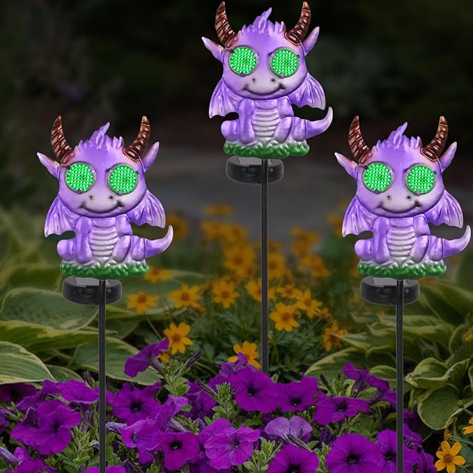 Fantasy Dragon Garden Stakes Decorative 39.7" with Moving Solar Eyeballs, Purple Dragon Garden Decor Pathway Lights for Outside Patio Lawn Yard Metal Art YHSOLAR