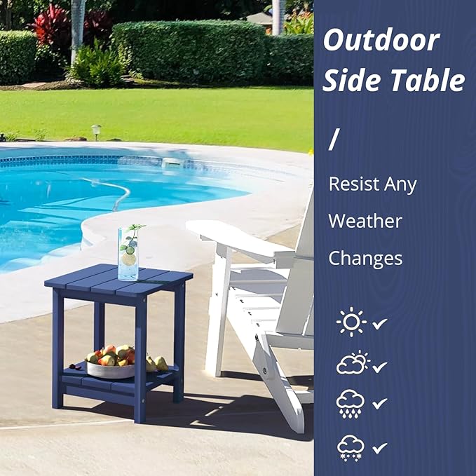 LUE BONA Adirondack Outdoor Side Table, 2-Tier Navy HDPS Patio End Table Weather Resistant, Morden Side Table for Patio, Pool, Porch LUEBONA