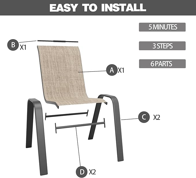 Patio Chairs Set of 4, Stackable Outdoor Dining Chairs for All Weather Textilene Fabric & Metal Frame, Outdoor Chairs Set for Backyard Deck Garden (Brown, Set of 4) Vimstora