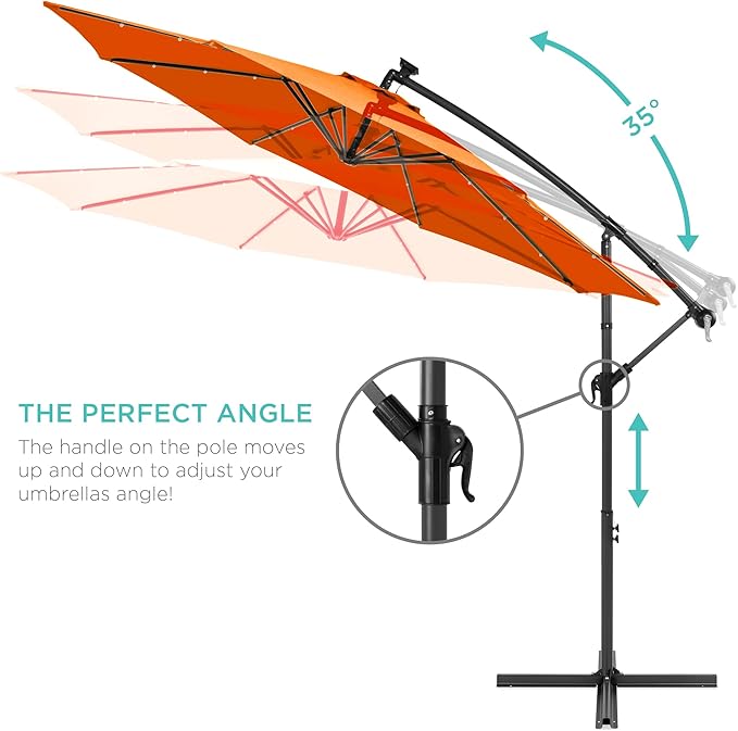Best Choice Products 10ft Solar LED Offset Cantilever Hanging Market Patio Umbrella, 8 Sturdy Ribs, Easy Adjustment - Orange BestChoiceProducts