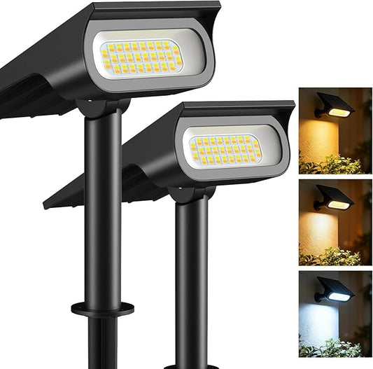 Solar Light Outdoor Waterproof IP65, 56 LED 3 Color Modes Solar Spot Lights Outdoor, Solar Powered Garden Lights for Outside Landscape Pathway Yard House Patio Garage Driveway Tree, 2Pack Lightonight