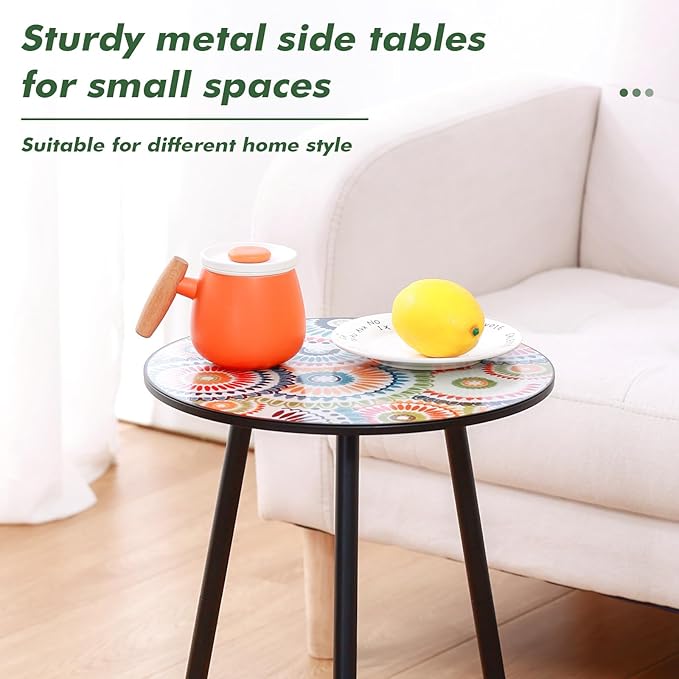 1 Pack Metal Outdoor Side Table Small Outside Round End Table for Patio Modern Accent Garden Corner Table for Small Spaces, Balcony, Porch, Weather-Resistant, Plant Stand Indoor PartyZealot