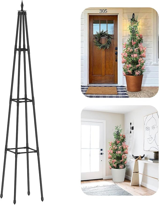 Obelisk Trellis for Climbing Plants Outdoor,5.2 Ft Garden Trellis for Potted Plants, Metal Trellis with Anti-Rust Coated for Potted Plants Indoor, Plant Support for Vegetables, Vines Rootora
