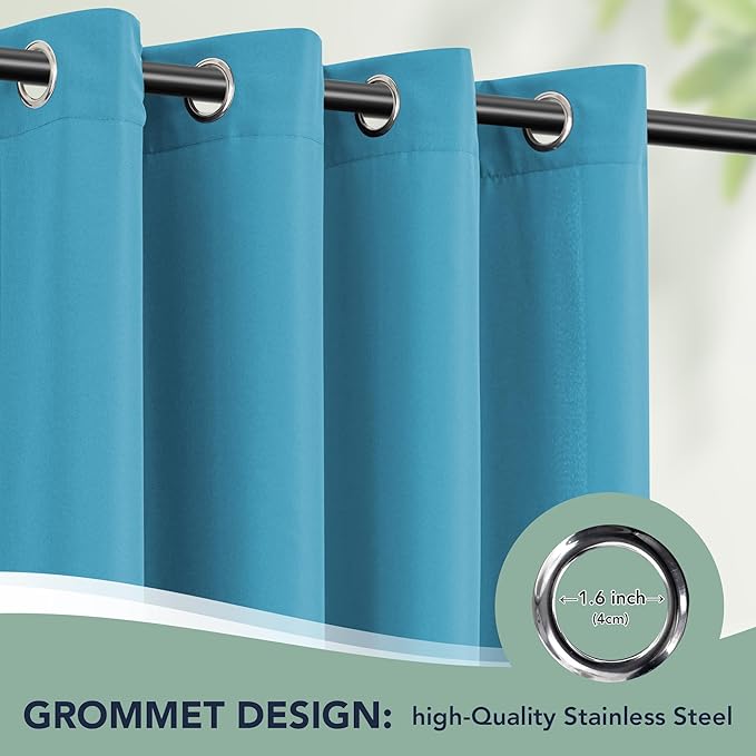 Outdoor Curtains for Patio Waterproof - 6 Panels Privacy Weatherproof Outside Curtains with Grommets for Pergola, Gazebo, Porch, Cabana, Balcony, 54 x 108 Inch, Teal RichSets