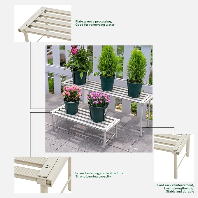 Metal Plant Stand, Rust-proof Aluminum Flower Pot Stand, Heavy Duty Planter Display Shelving for Patio Balcony Garden Living Room Decorative (White, 23.6 Inch) Rootora