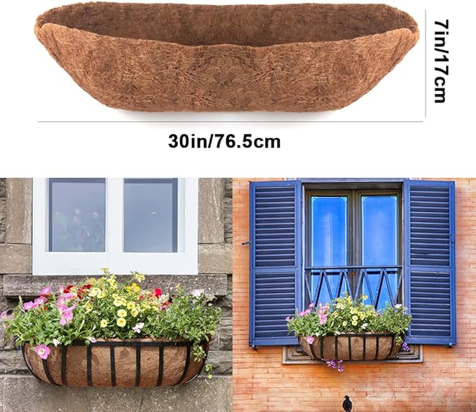 2 Pack Trough Coco Liner Fiber Replacement for Planters, 24/30/36/48 inch Half Moon Coconut Coir Planter for Window Box/Hanging Trough Planter, Garden Flower Vegetables Pot, Fence Flower Baskets EROCK