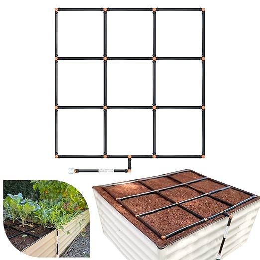 The Garden Grid | Pre-Assembled Raised Garden Bed Irrigation System – Waters Every Plant Evenly, 1-Minute Setup, Hassle-Free Design Lasts 5–10x Longer Than Drip Kits | USA-Made | 3x3 (33.5"x33.5") GardenInMinutes