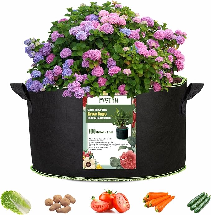 1-Pack 100 Gallon Plant Grow Bags, Thickened Nonwoven Fabric Pots with Handles,Sturdy Garden Planters Aeration Gardening Container to for Plants, Vegetables, and Flowers FVOTNW