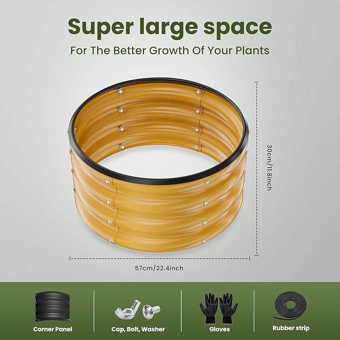 ZXZYHFTY Round Galvanized Raised Garden Bed kit,Yellow Outdoor Garden Raised Planter Box, Round Large Metal Raised Garden Beds for Vegetable 2 * 2 * 1ft 2 Pcs ZXZYHFTY