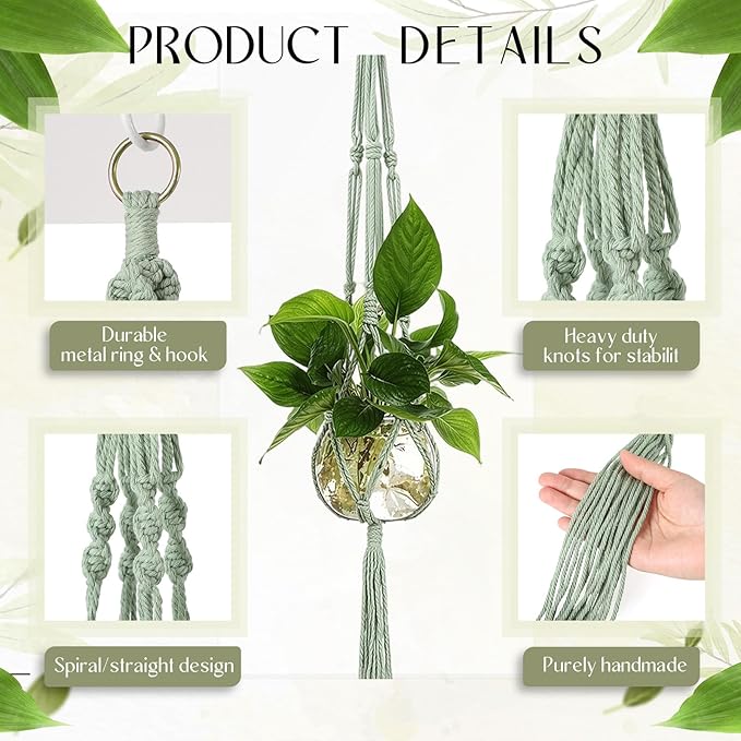 6 Pcs Plastic Plant Propagation with Boho Macrame Hanger Wall Plant Propagation Station Hanging Holder Include Hooks Kit for Indoor Home Garden Office Decor 3 Size (Sage Green) Colingmill