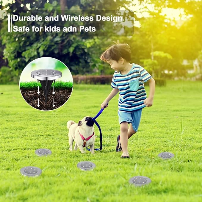 LYHOPE Solar Ground Lights Outdoor, 8 Pack 8 LED Solar Disk Lights Waterproof Garden In-ground Pathway Light Landscape Lighting for Lawn,Yard,Deck,Patio,Walkway (Blue) LYHOPE