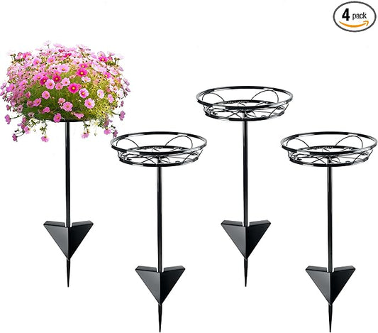 Tellingyou 4 Pack Adjustable Outdoor Flower Pot Stand, Metal Outdoor Plant Stands, Spring Summer Versatile Plant Stand Garden Stake for Display Plants, Elegant Solution for Landscaping Decor (Black) Tellingyou