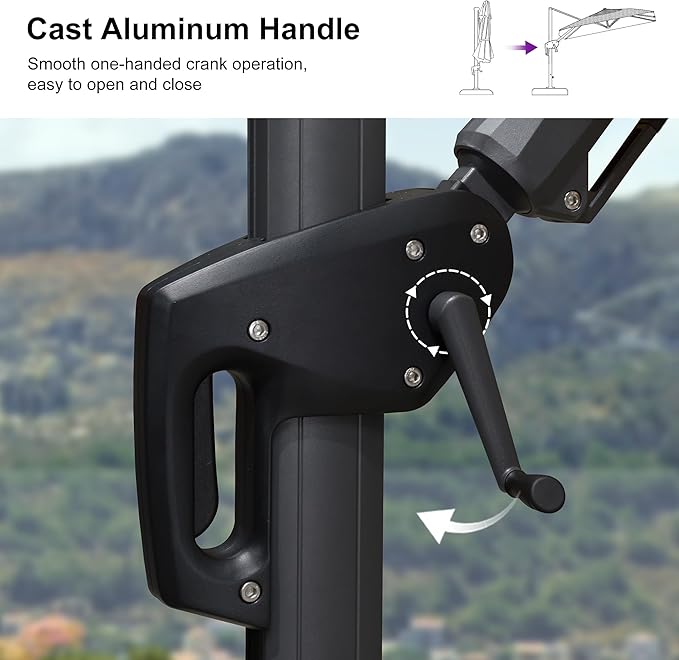 PURPLE LEAF 11.5' X 8.2' Tilting Patio Umbrella with Base Outdoor Cantilever Swivel Rectangle Umbrella Aluminum Offset Umbrella with 360-degree Rotation for Garden Deck Pool Patio Light Grey PURPLELEAF