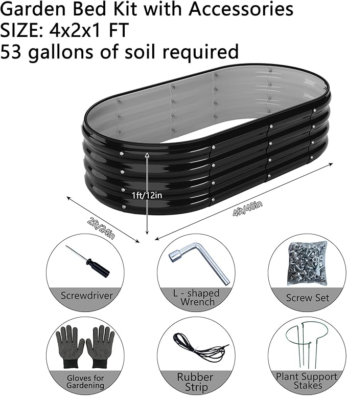 Galvanized Metal Planter Raised Garden Bed Kit for Gardening Outdoor，4x2x1ft 2 Planter Grow Garden Box Raised Flower Bed，Long Vegetable Clearance Herb Raised Garden Beds for Gardening Black ZFHgarden
