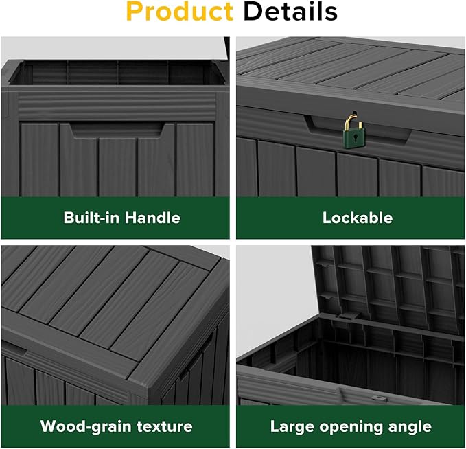 TARKARI 45 Gallon Lockable Resin Deck Box, Waterproof & UV-Resistant Outdoor Storage Box for Outdoor Cushion Storage, Garden Tools & Pool Accessories Storage, Black Home