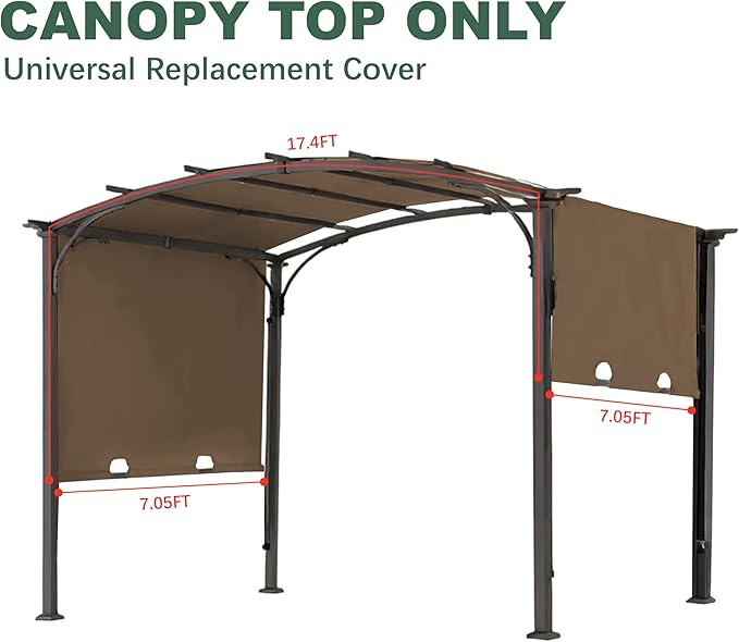 85''x 208'' Universal Doubleton Steel Pergola Replacement Cover for Pergola L-PG080PST, (Brown) Rootora