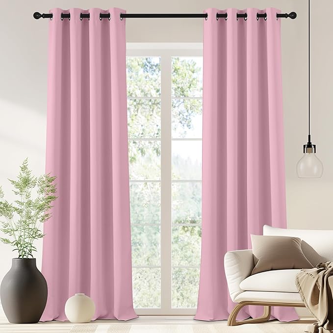NICETOWN Blackout Drapery Curtain Panel 90 inches Long - Window Treatment Thermal Insulated Grommet Blackout Curtain/Drape for Bedroom Living Room (Rouge Pink, 1 Panel, 46 by 90 inches) NICETOWN