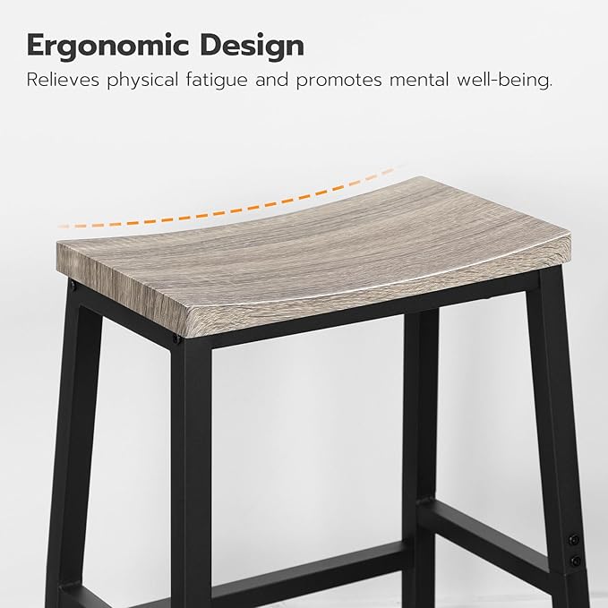 HOOBRO Bar Stools, Set of 2 Chairs, 23.6 Inch Saddle Kitchen Counter Stools With Footrests, Industrial for Dining Room, Kitchen, Counter, Bar, Greige and Black BG02MD01 HOOBRO